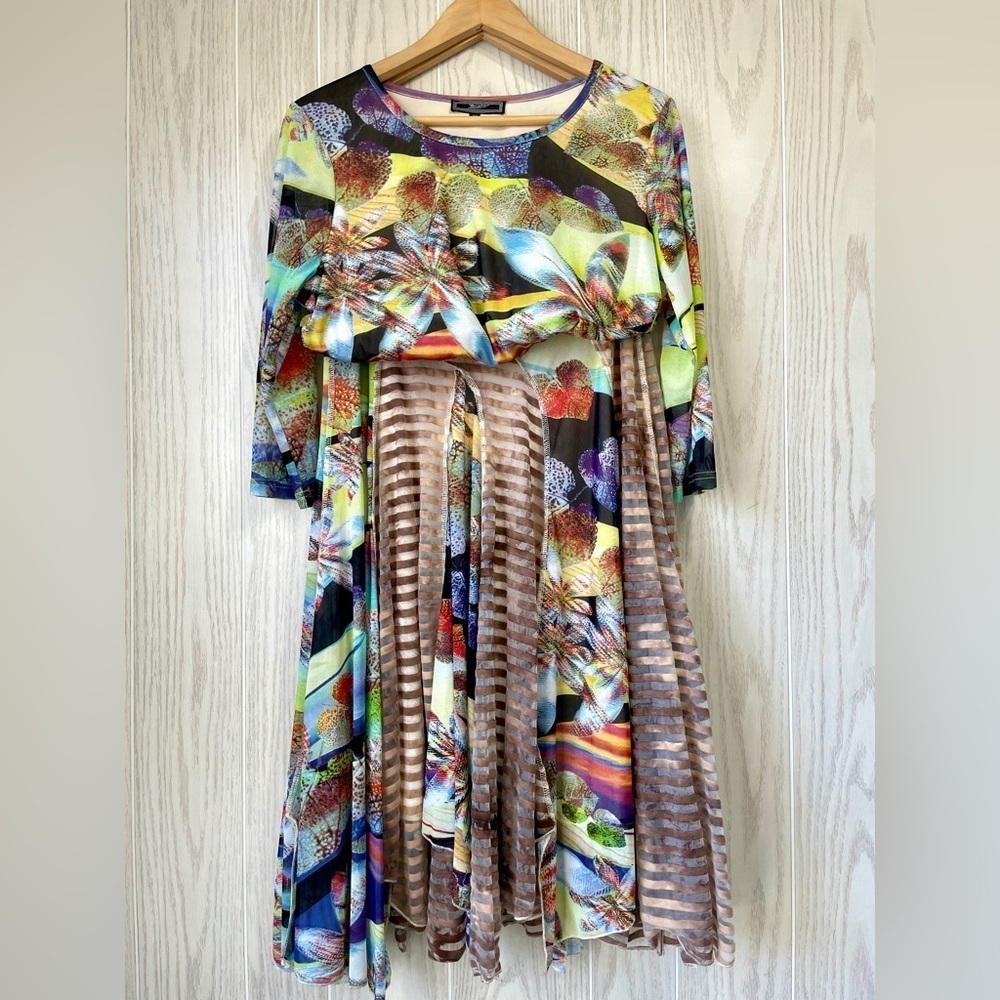 Calm Multicolored, Multi print, Artsy, BoHo, Unique, skirt and shirt set, size M
